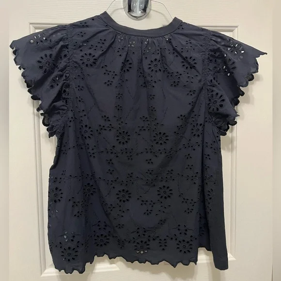 Anthropologie Seen Worn Kept Flutter Eyelet Black Top - Picture 4 of 15